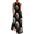 Robe longue maxi sans manches pour femme, col en V, coupe ample, style cocktail, avec poches, de la marque Bison Indian American1
