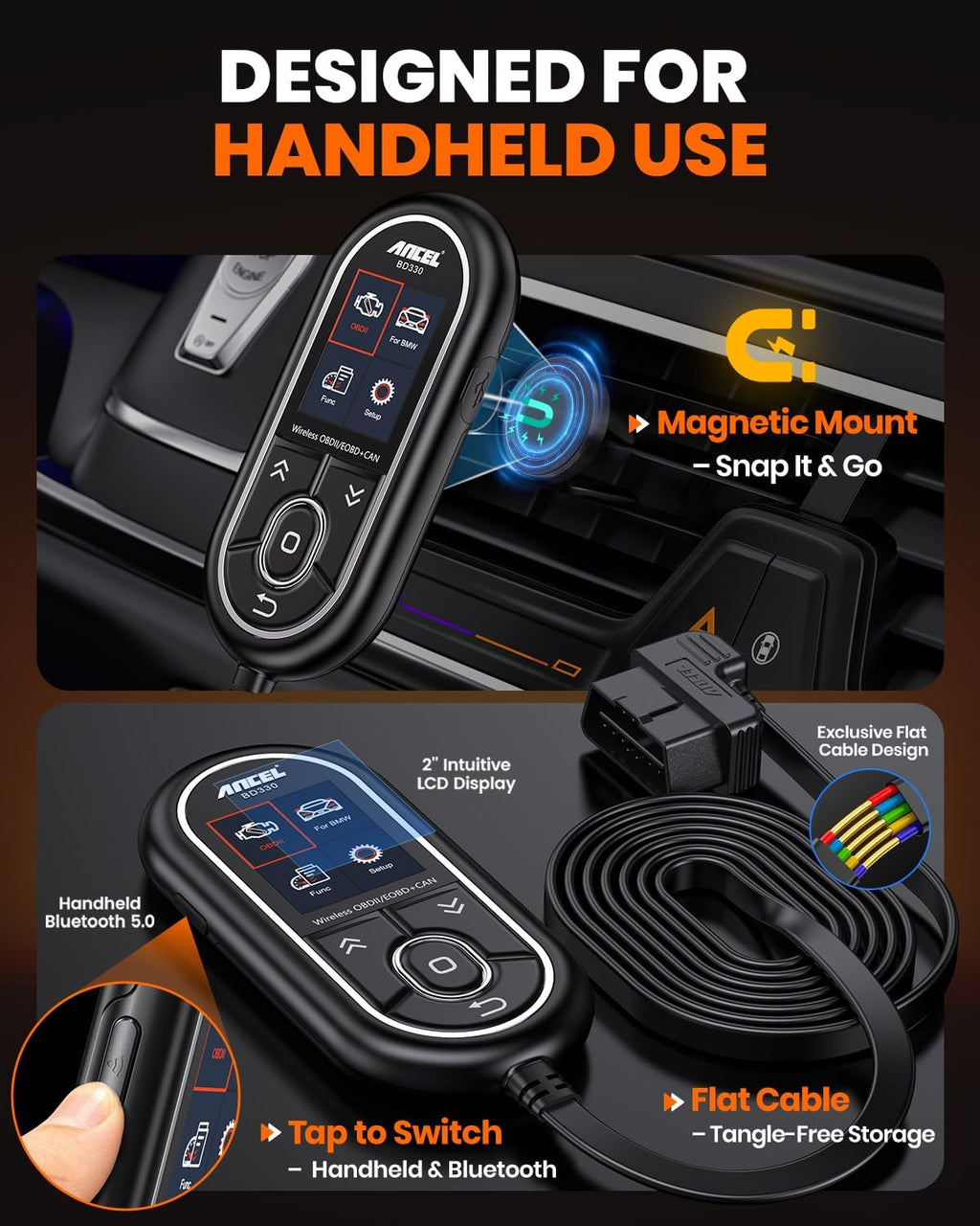 (BD310 amélioré) ANCEL BD330 Conçu pour le lecteur OBD2 BMW – Outil d'enregistrement de batterie, lecteur des codes pour BMW/Mini/RR